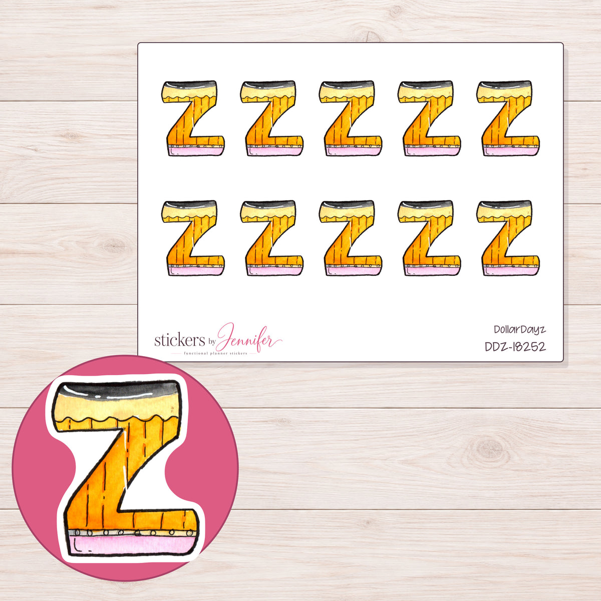 DDZ-18252 planner sticker sheet with enlarged sticker detail