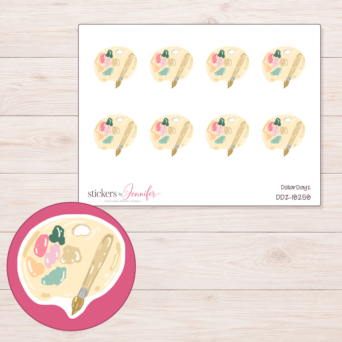 DDZ-18258 planner sticker sheet with enlarged sticker detail