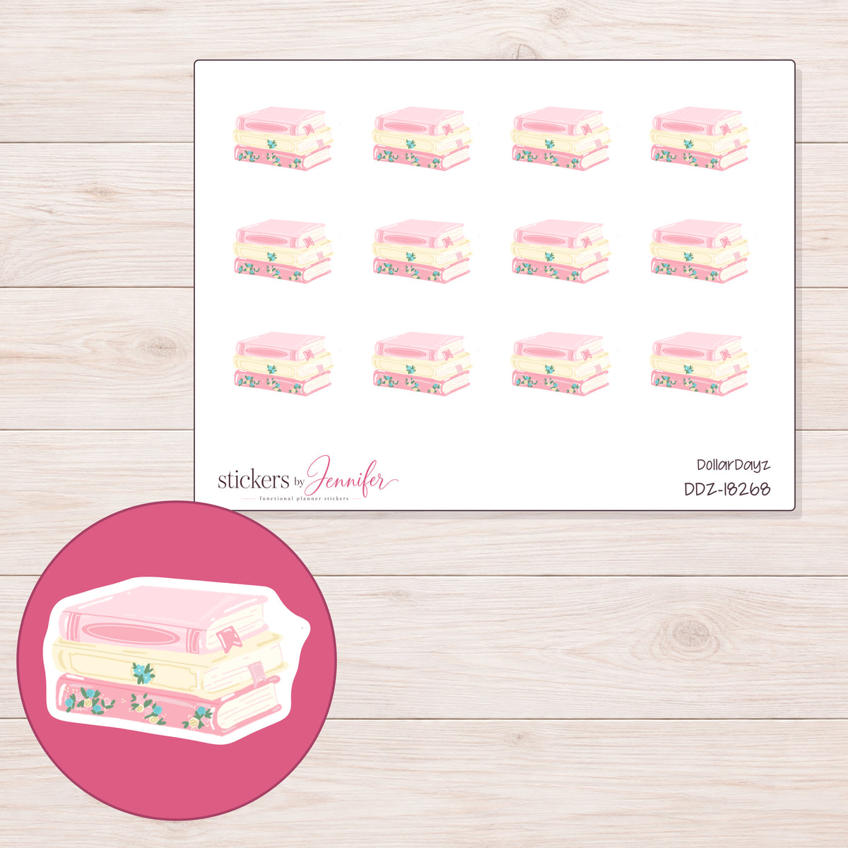 DDZ-18268 planner sticker sheet with enlarged sticker detail