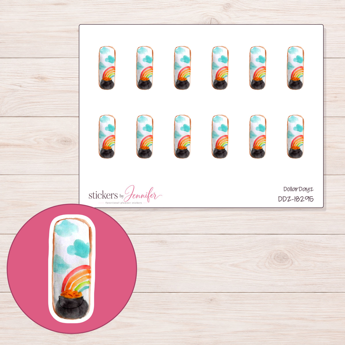 DDZ-18295 planner sticker sheet with enlarged sticker detail