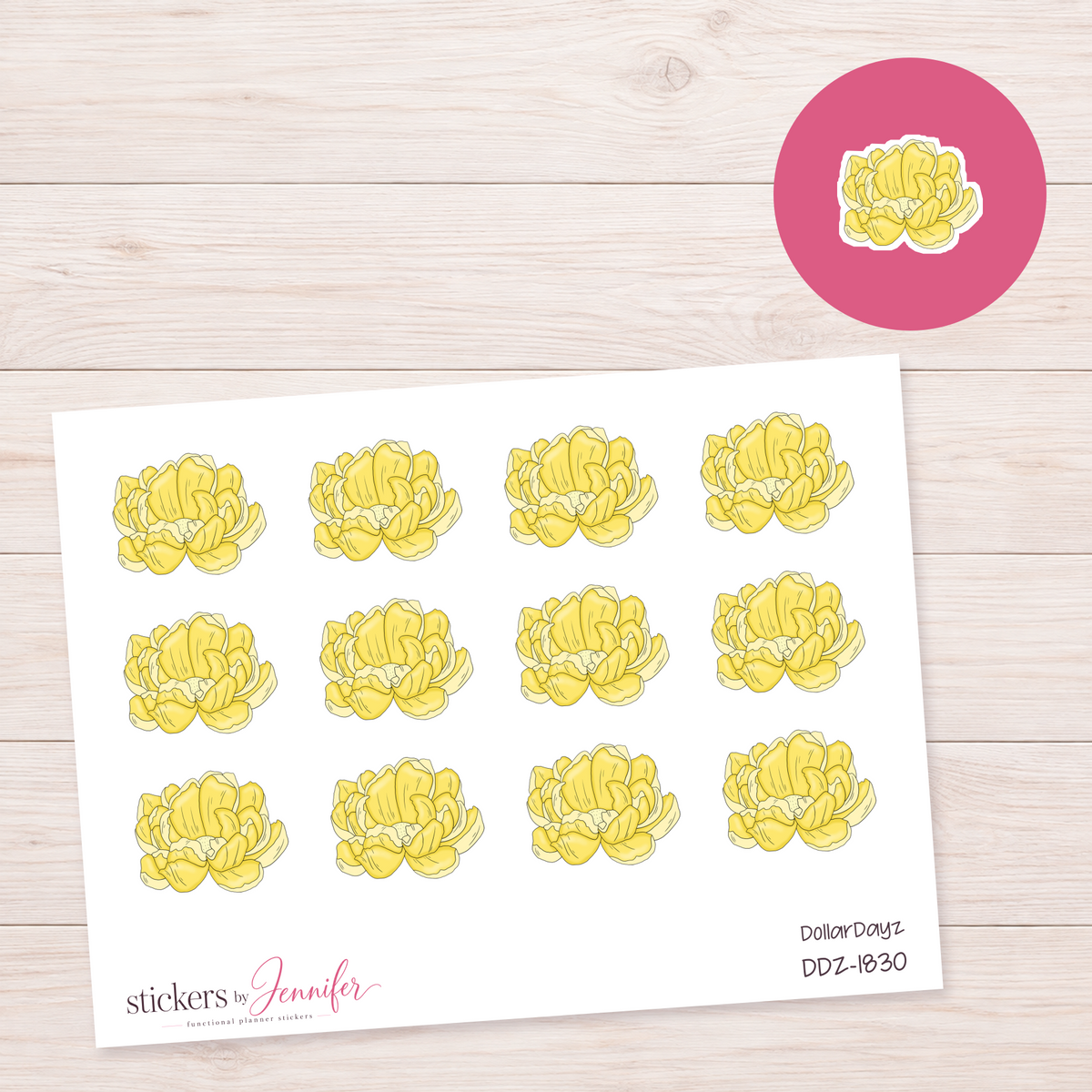 Yellow Ruffled Flower Planner Stickers | DDZ-1830