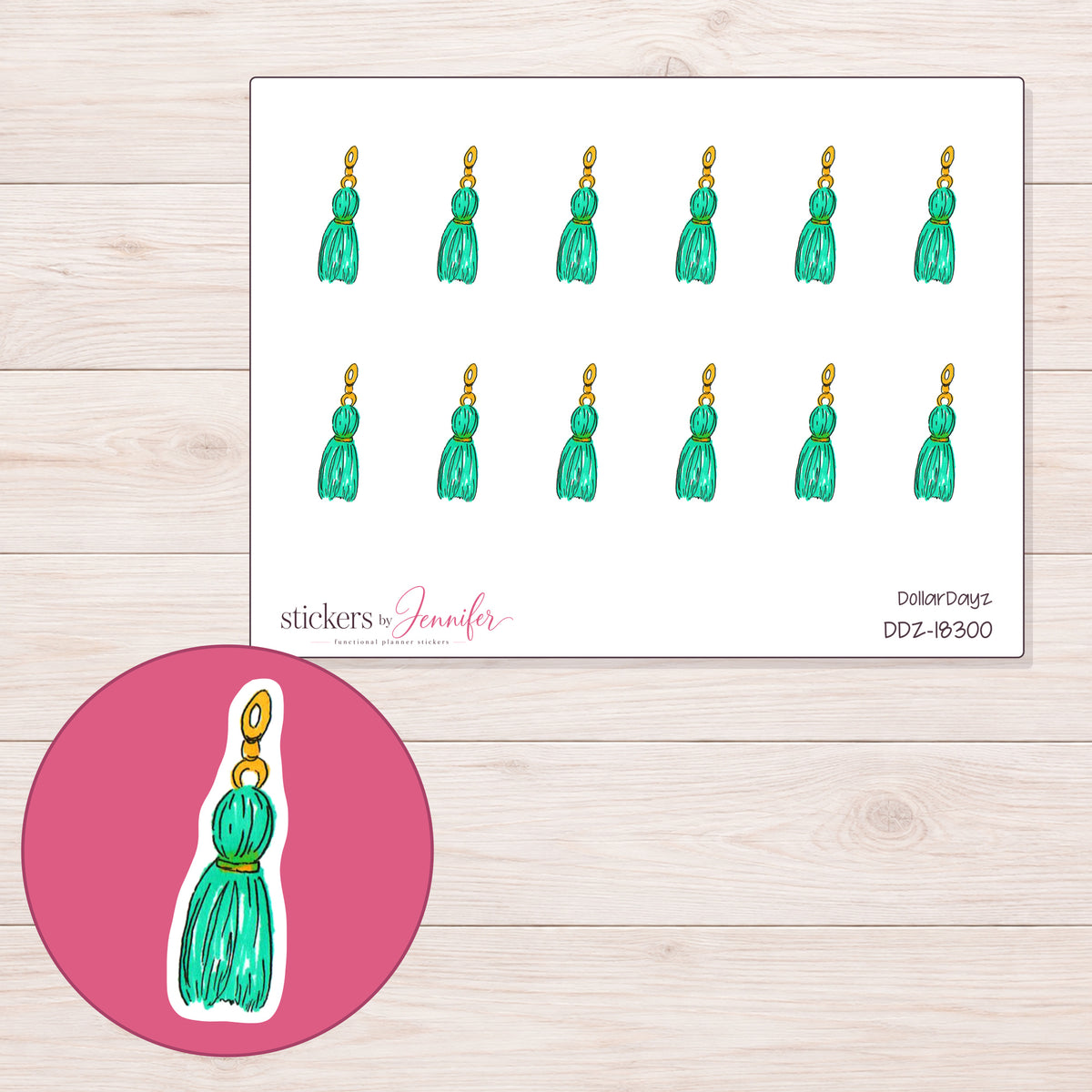 DDZ-18300 planner sticker sheet with enlarged sticker detail