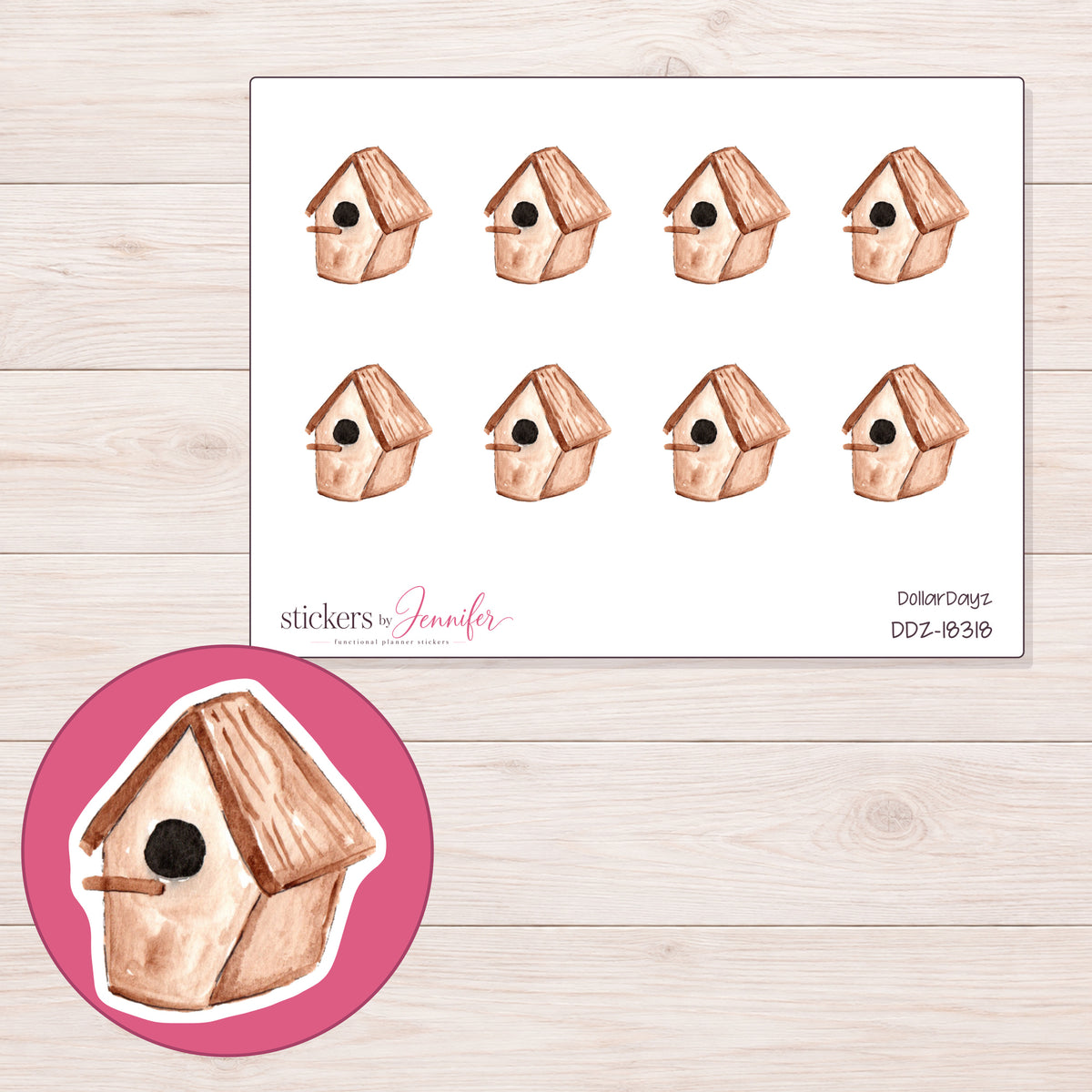 DDZ-18318 planner sticker sheet with enlarged sticker detail