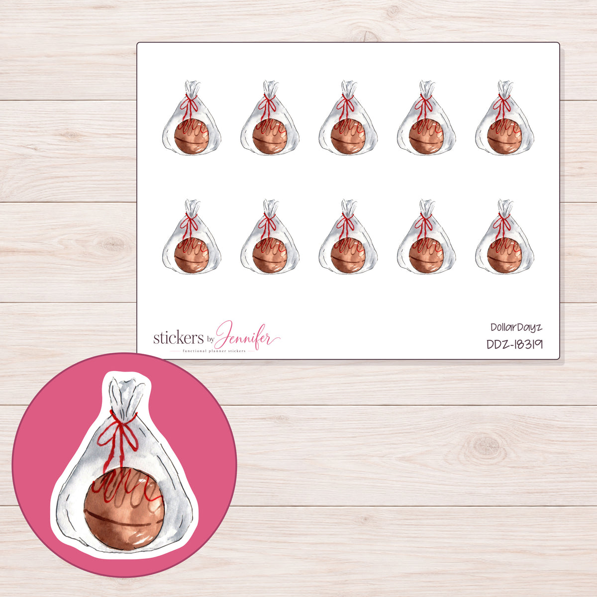 DDZ-18319 planner sticker sheet with enlarged sticker detail