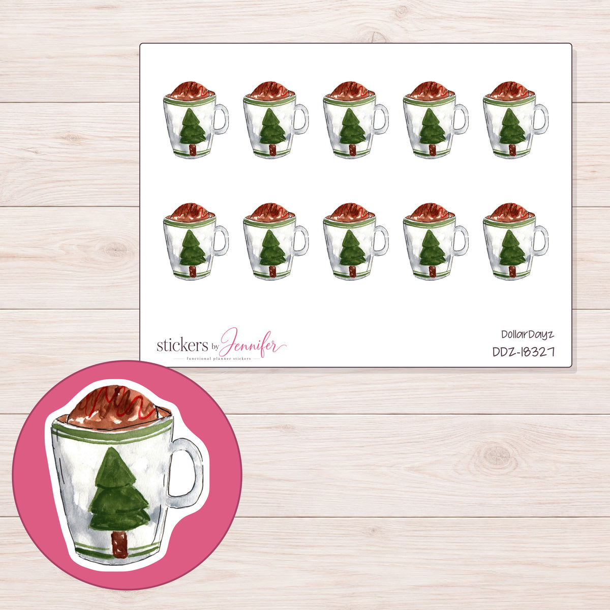 DDZ-18327 planner sticker sheet with enlarged sticker detail