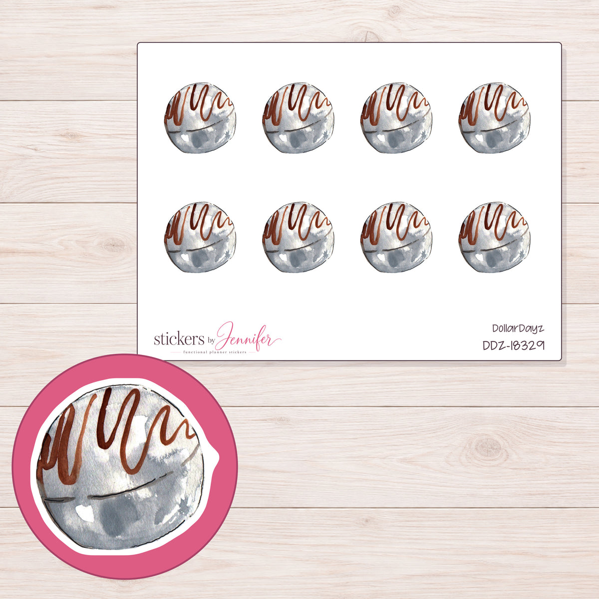 DDZ-18329 planner sticker sheet with enlarged sticker detail
