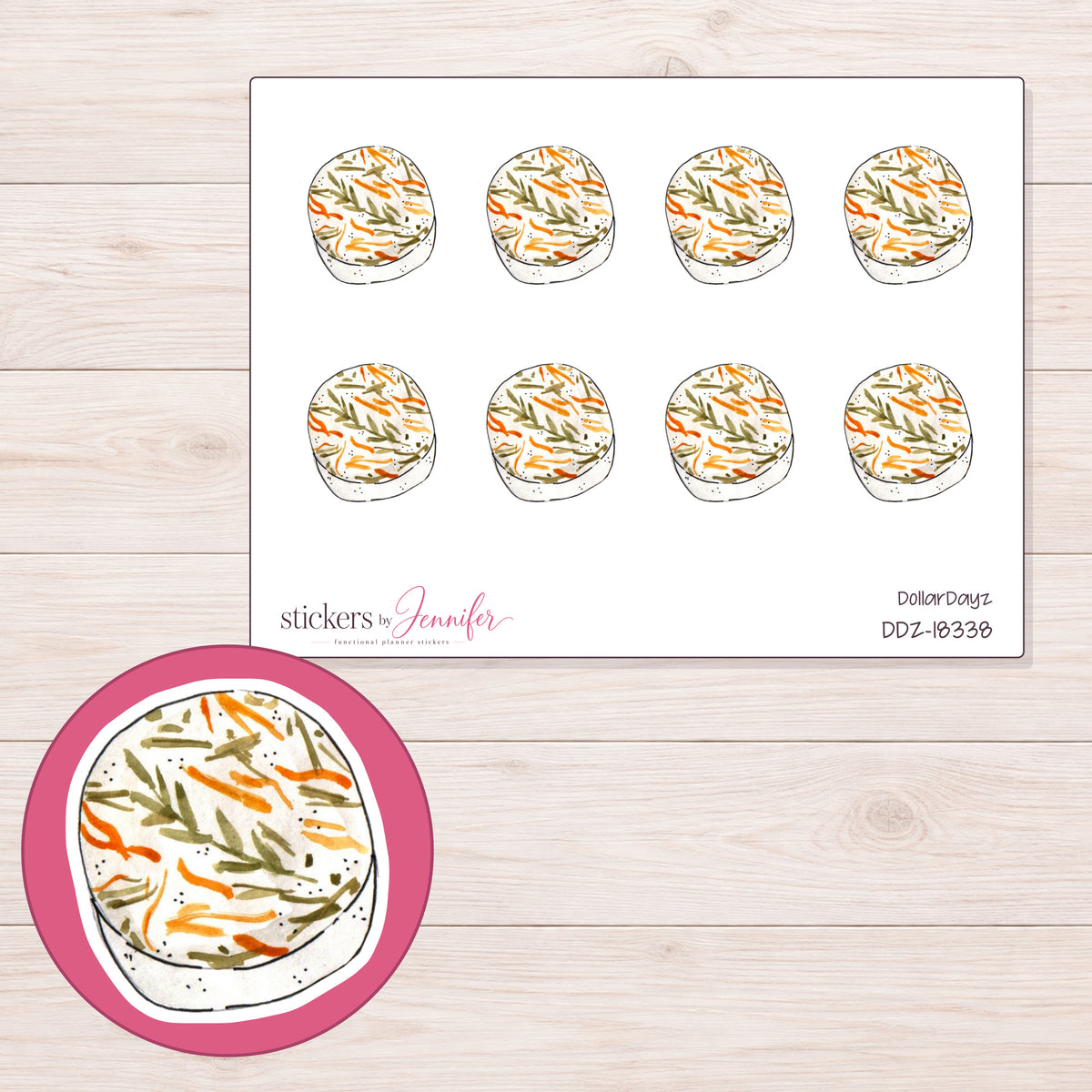 DDZ-18338 planner sticker sheet with enlarged sticker detail