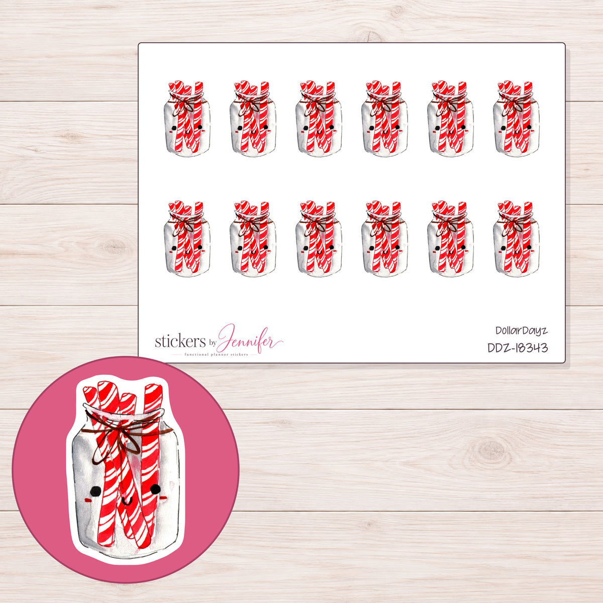 DDZ-18343 planner sticker sheet with enlarged sticker detail
