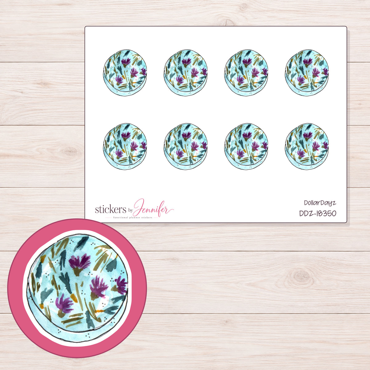 DDZ-18350 planner sticker sheet with enlarged sticker detail