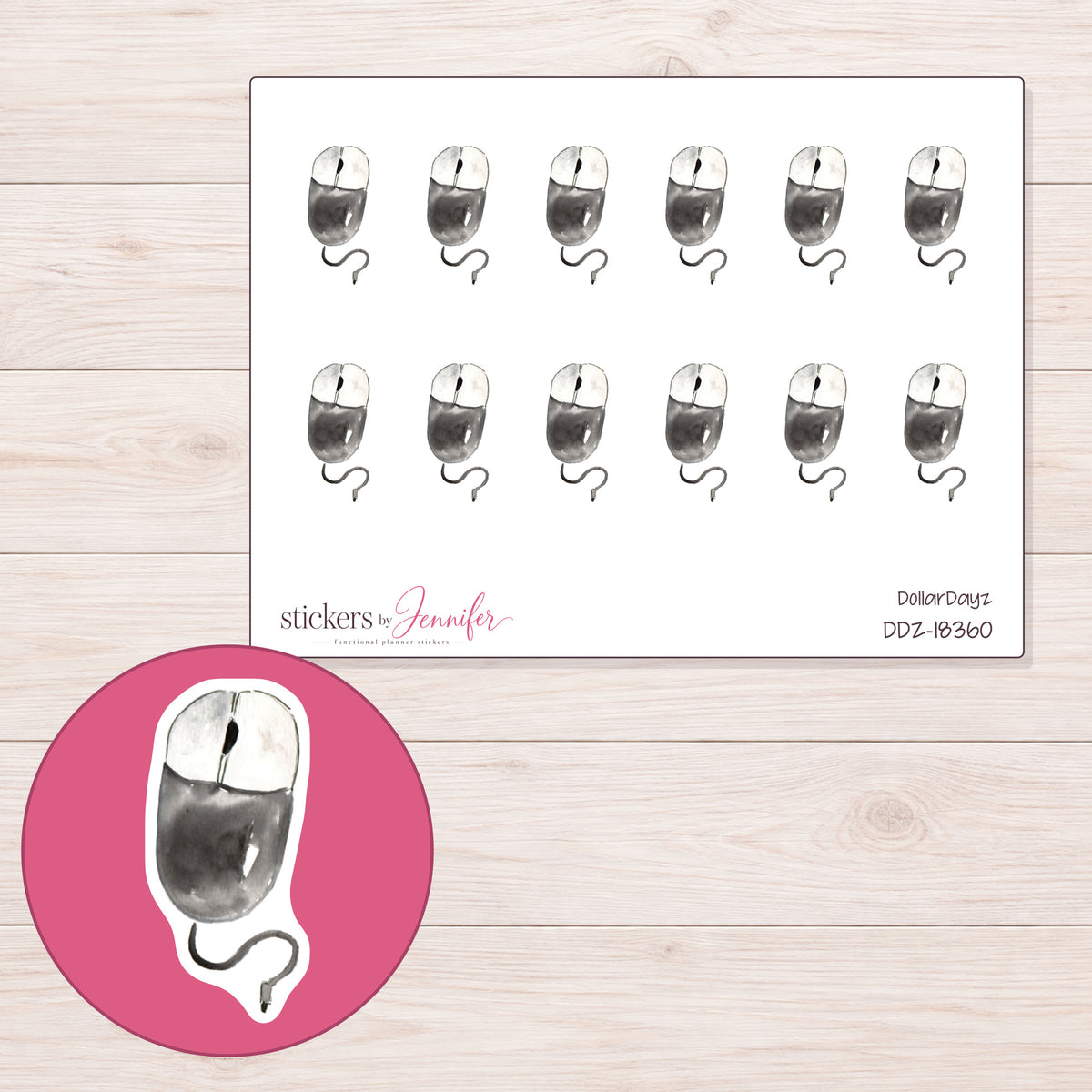 DDZ-18360 planner sticker sheet with enlarged sticker detail