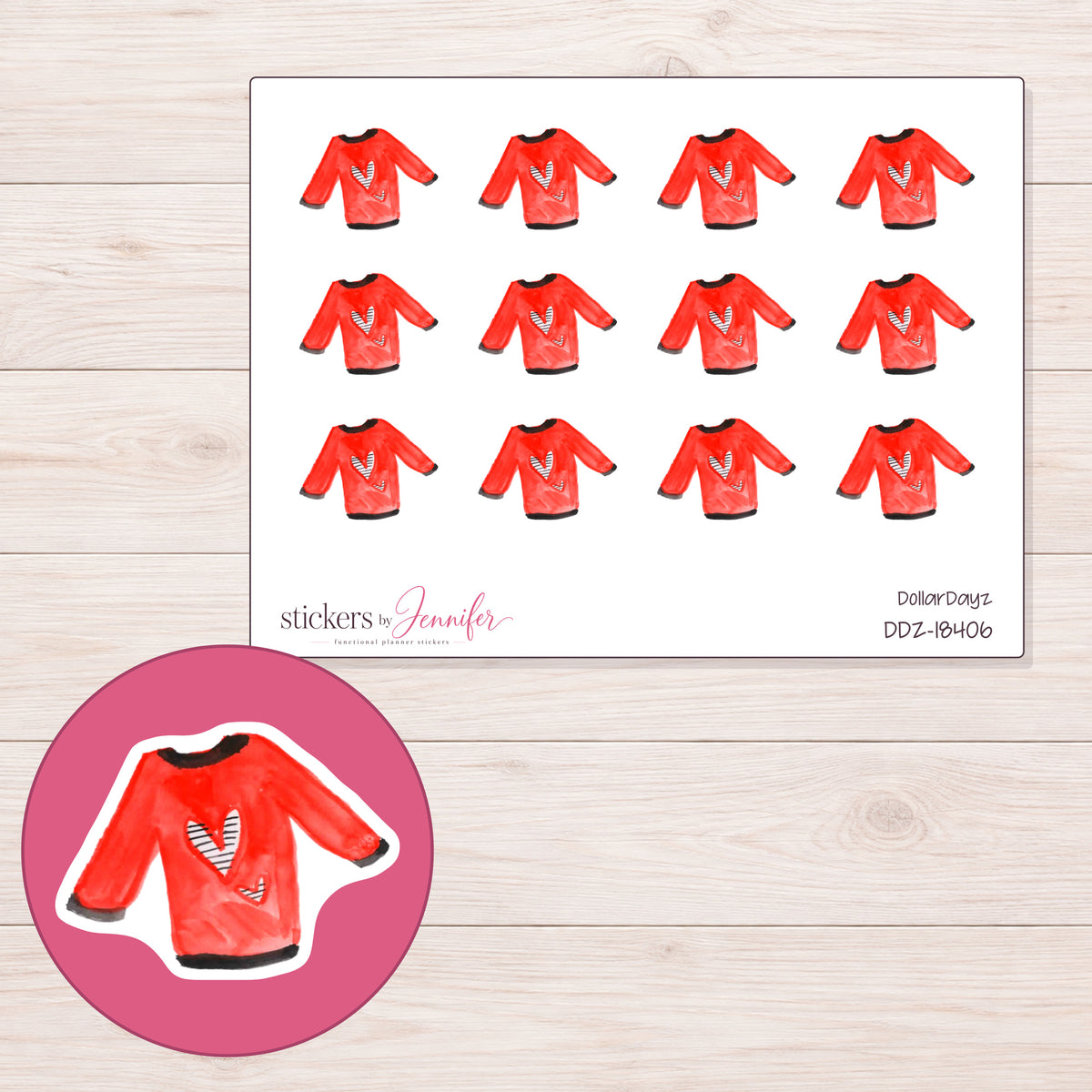 DDZ-18406 planner sticker sheet with enlarged sticker detail