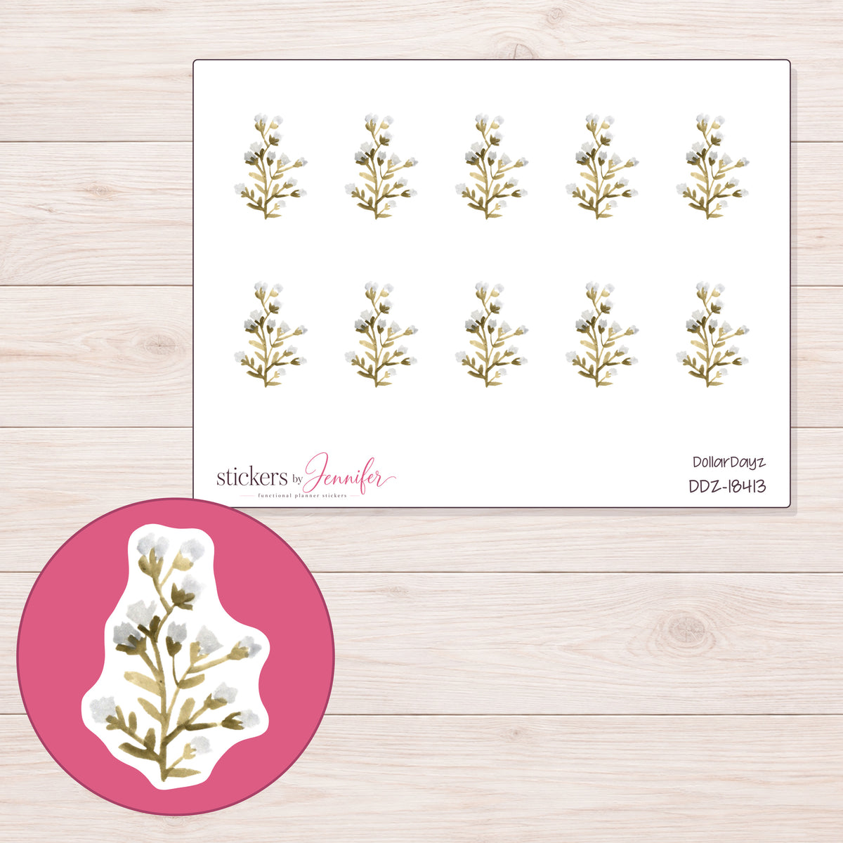 DDZ-18413 planner sticker sheet with enlarged sticker detail