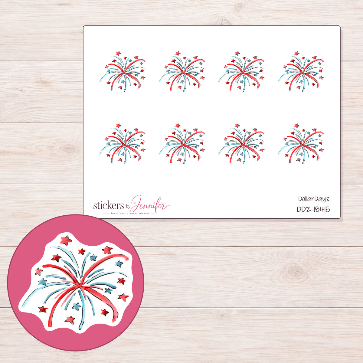 DDZ-18415 planner sticker sheet with enlarged sticker detail