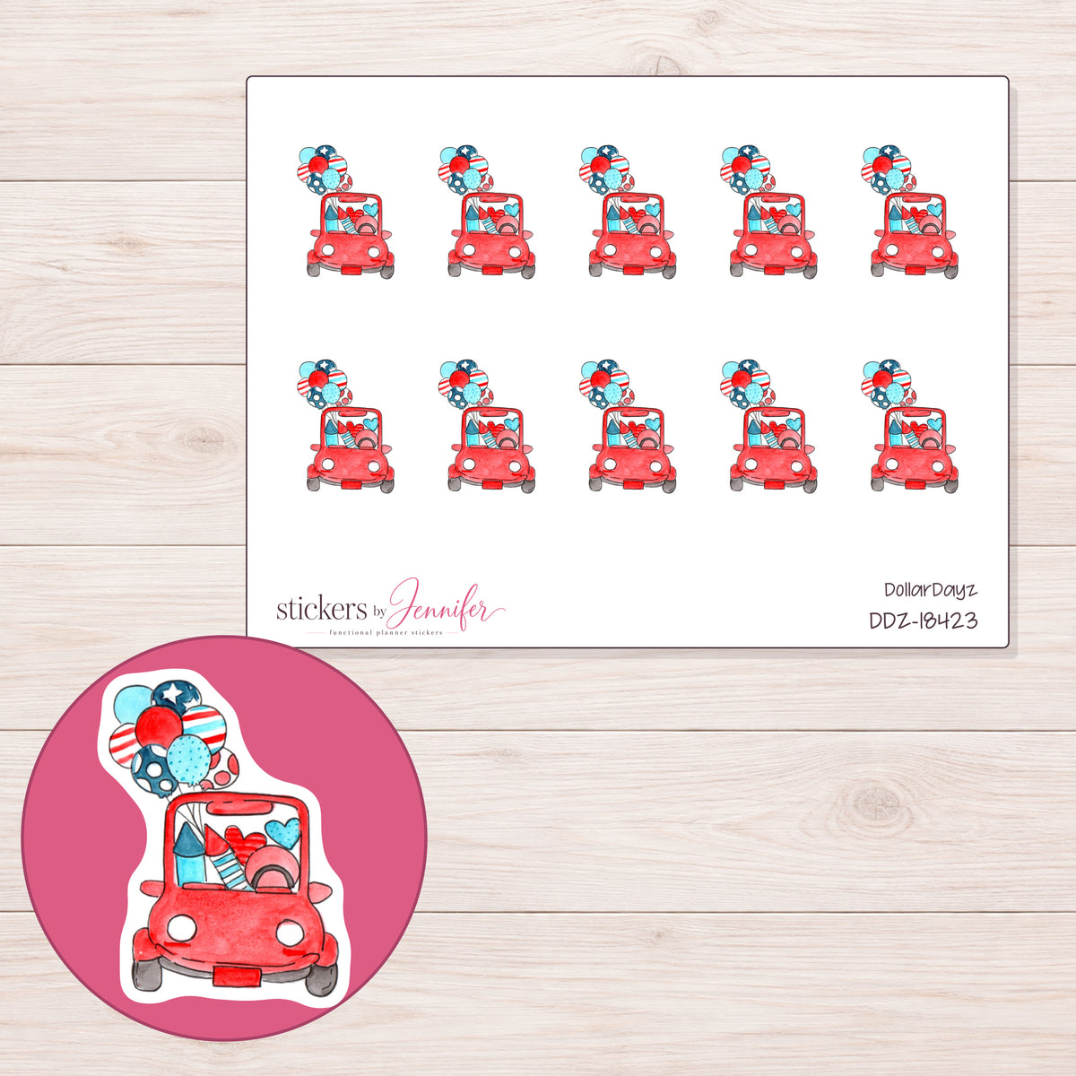 DDZ-18423 planner sticker sheet with enlarged sticker detail