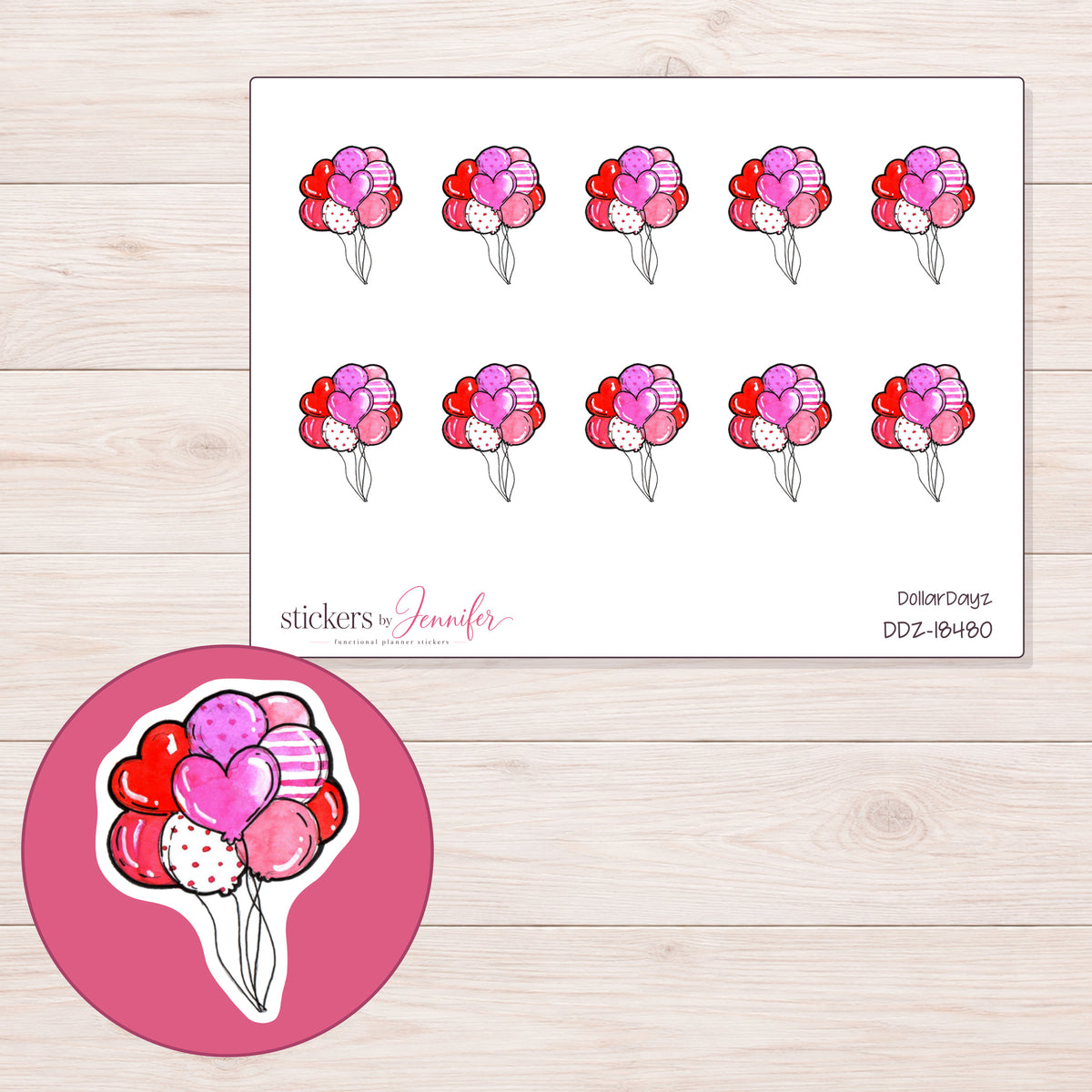 DDZ-18480 planner sticker sheet with enlarged sticker detail
