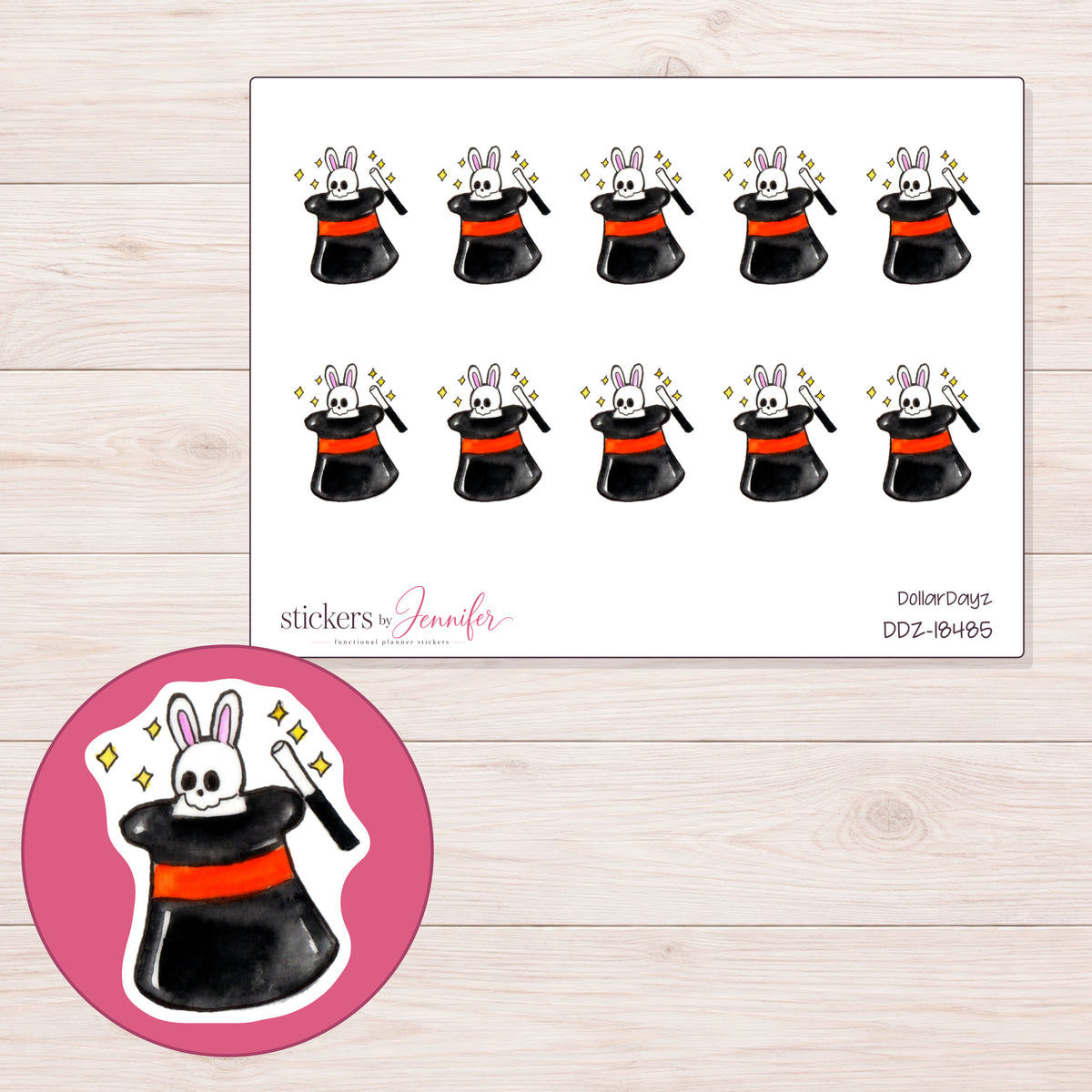 DDZ-18485 planner sticker sheet with enlarged sticker detail