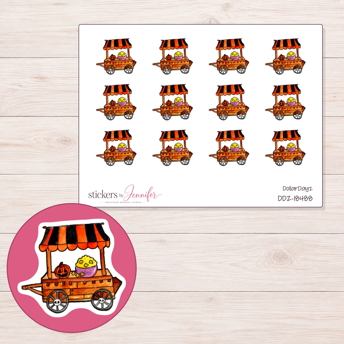 DDZ-18488 planner sticker sheet with enlarged sticker detail