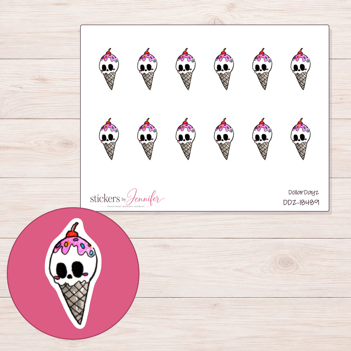 DDZ-18489 planner sticker sheet with enlarged sticker detail