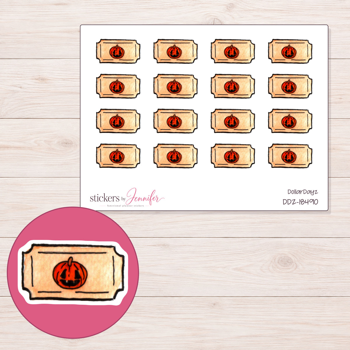 DDZ-18490 planner sticker sheet with enlarged sticker detail