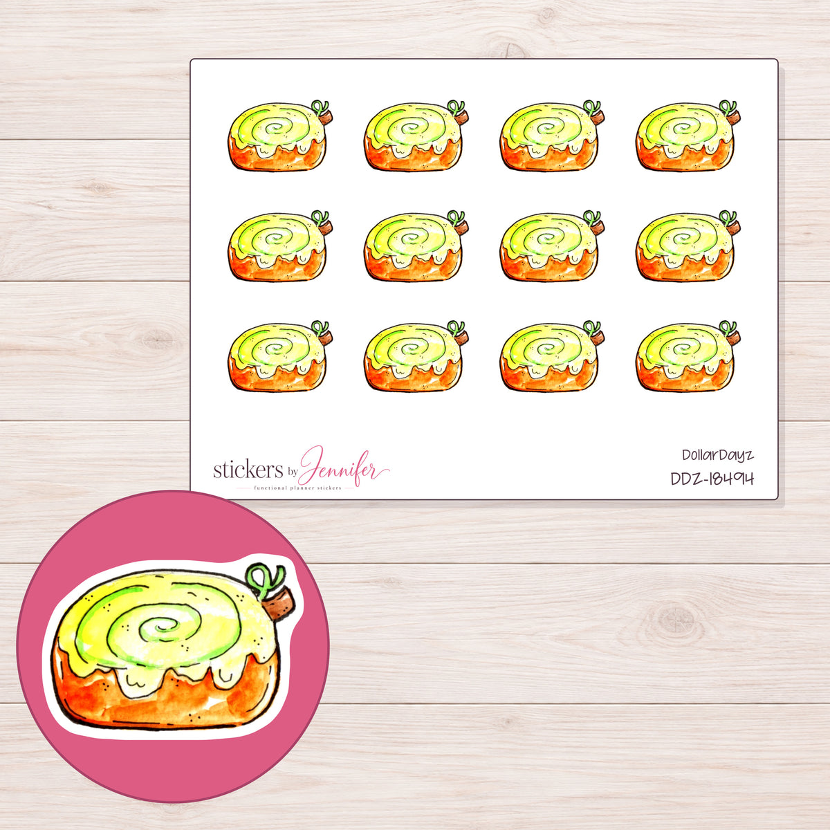 DDZ-18494 planner sticker sheet with enlarged sticker detail