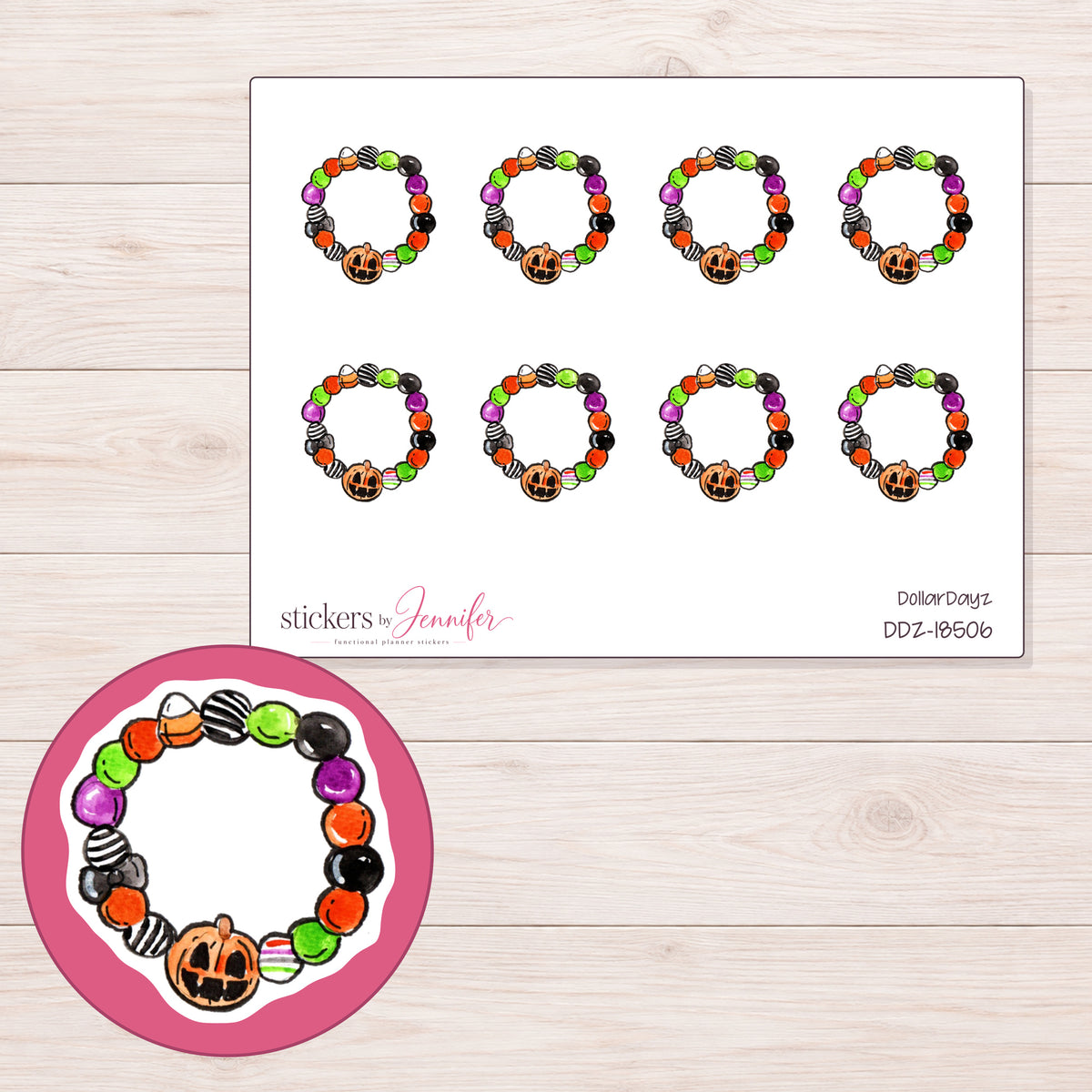 DDZ-18506 planner sticker sheet with enlarged sticker detail