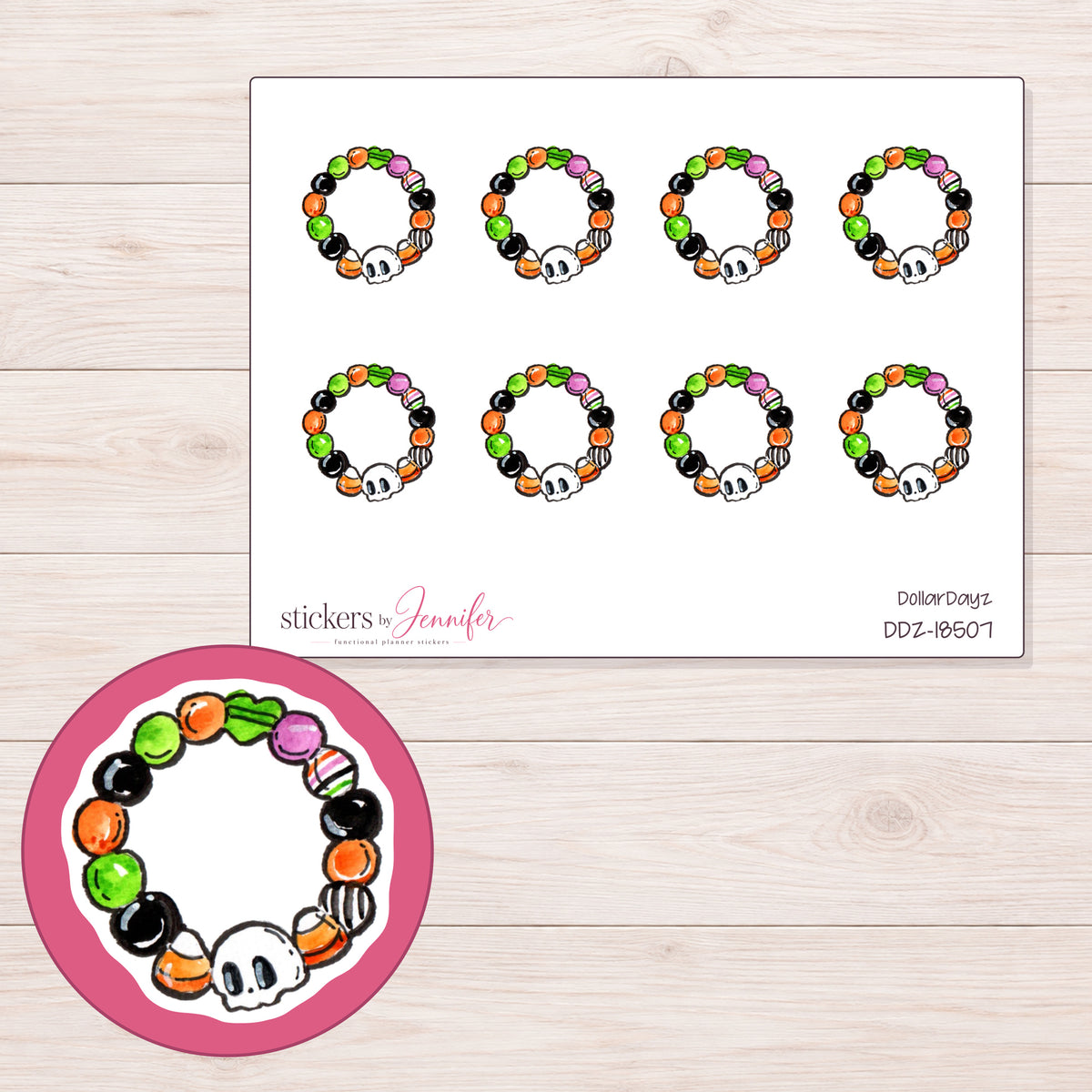 DDZ-18507 planner sticker sheet with enlarged sticker detail