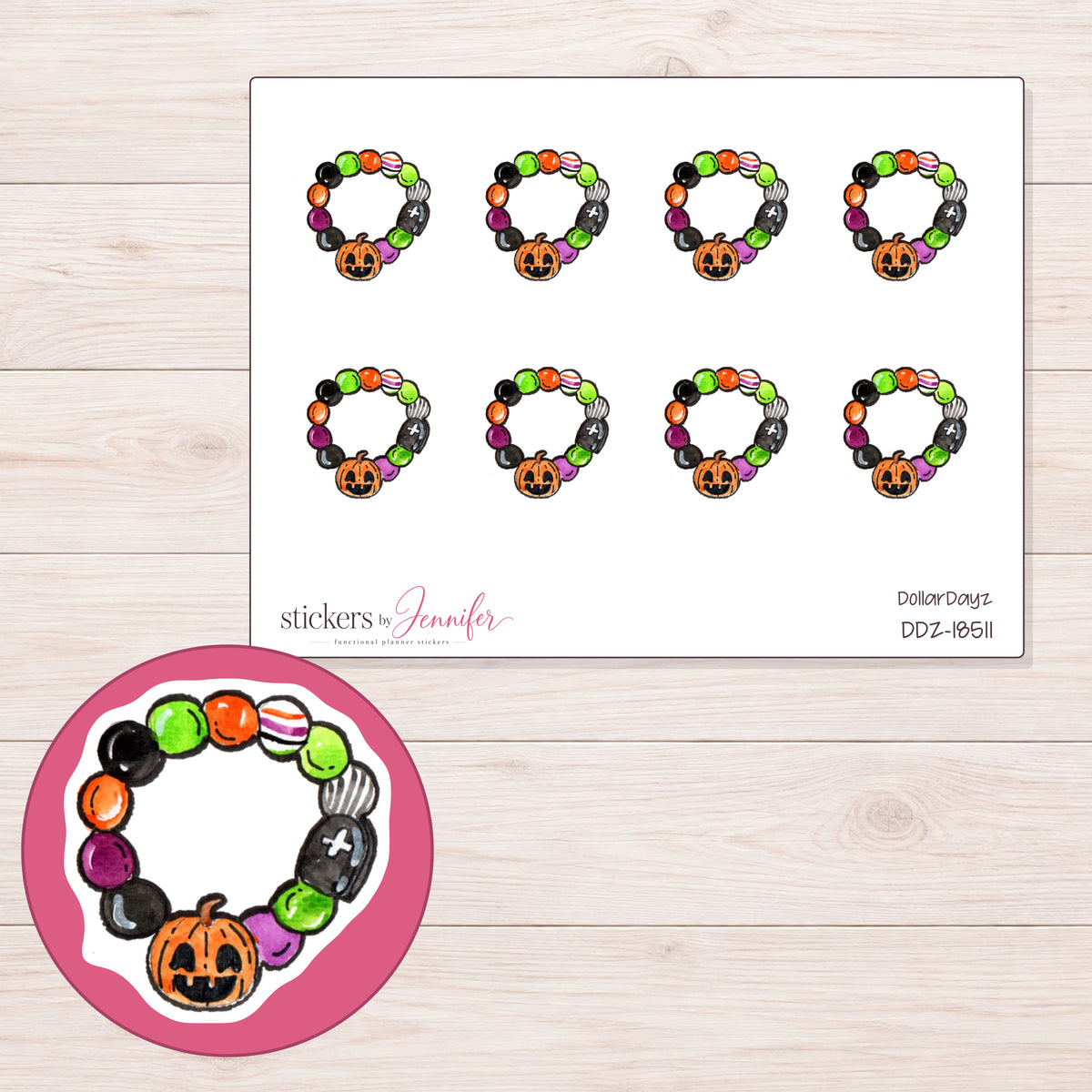 DDZ-18511 planner sticker sheet with enlarged sticker detail