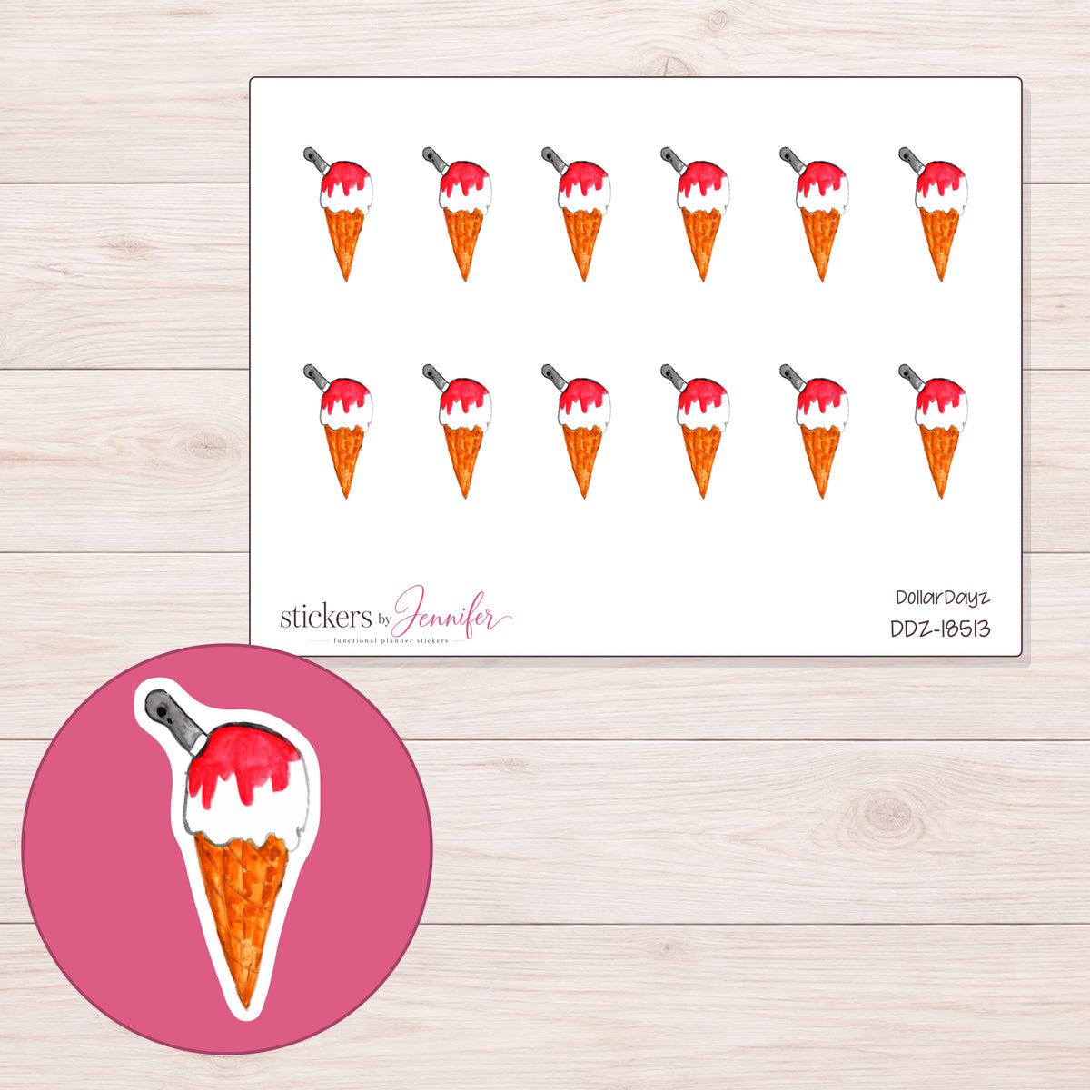 DDZ-18513 planner sticker sheet with enlarged sticker detail