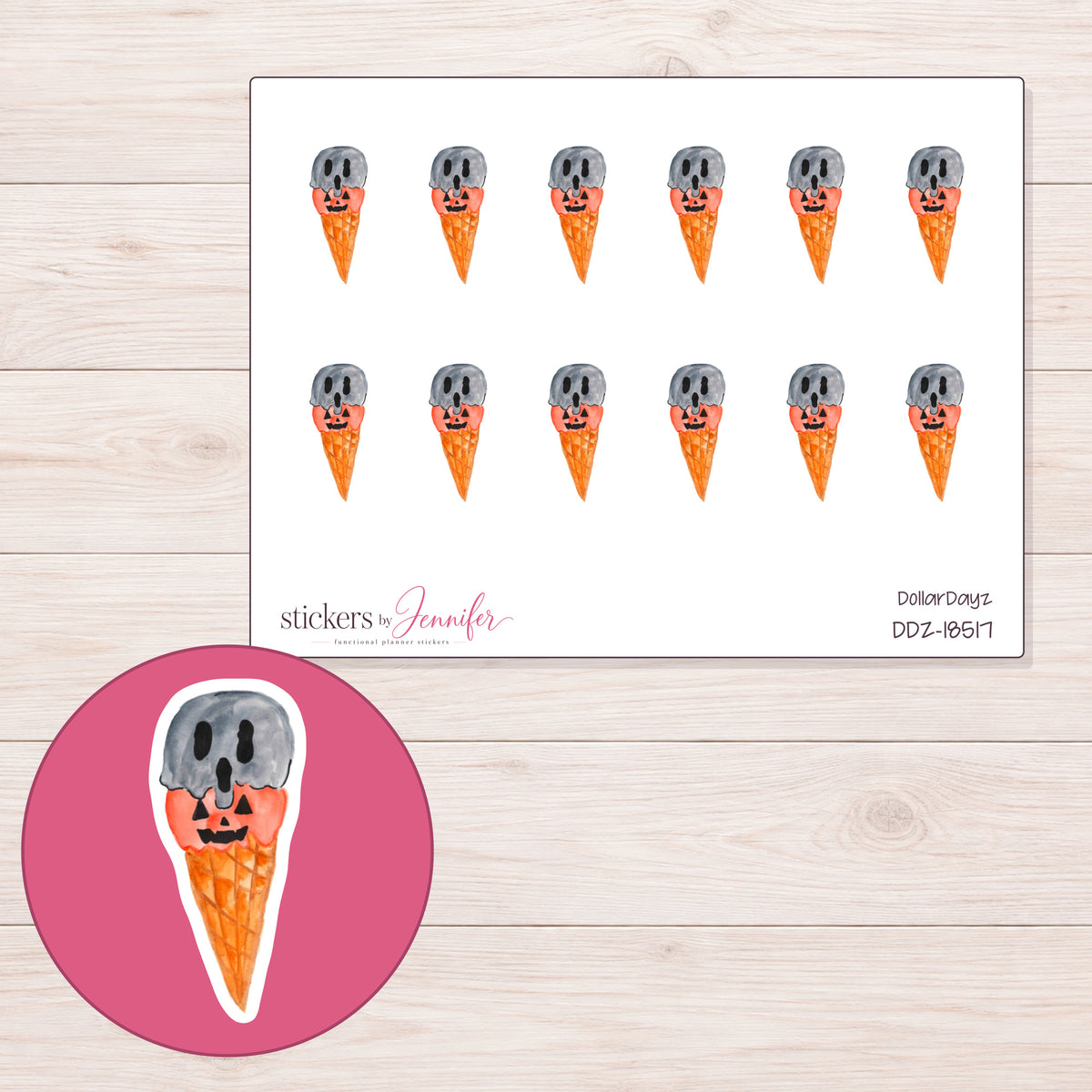 DDZ-18517 planner sticker sheet with enlarged sticker detail