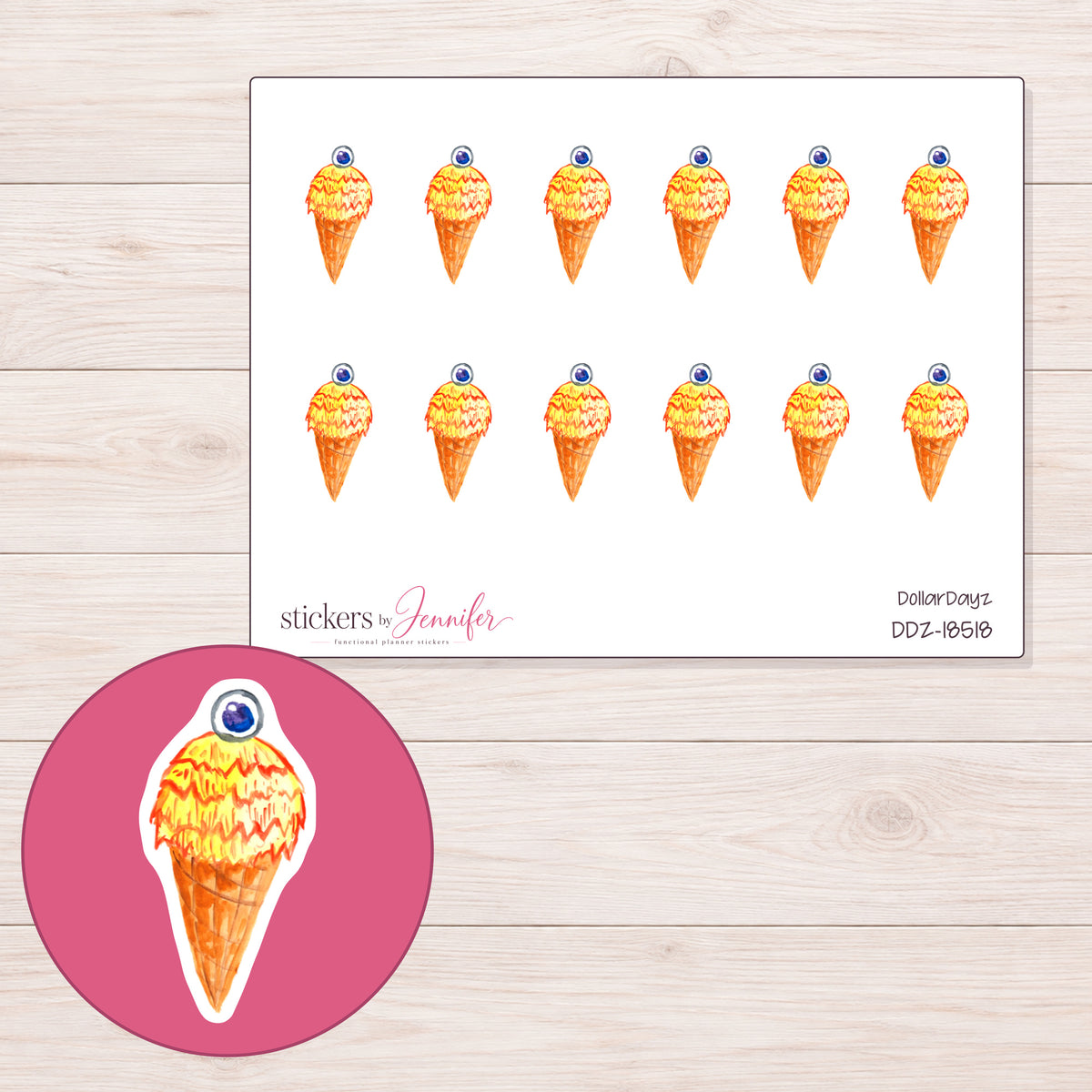 DDZ-18518 planner sticker sheet with enlarged sticker detail