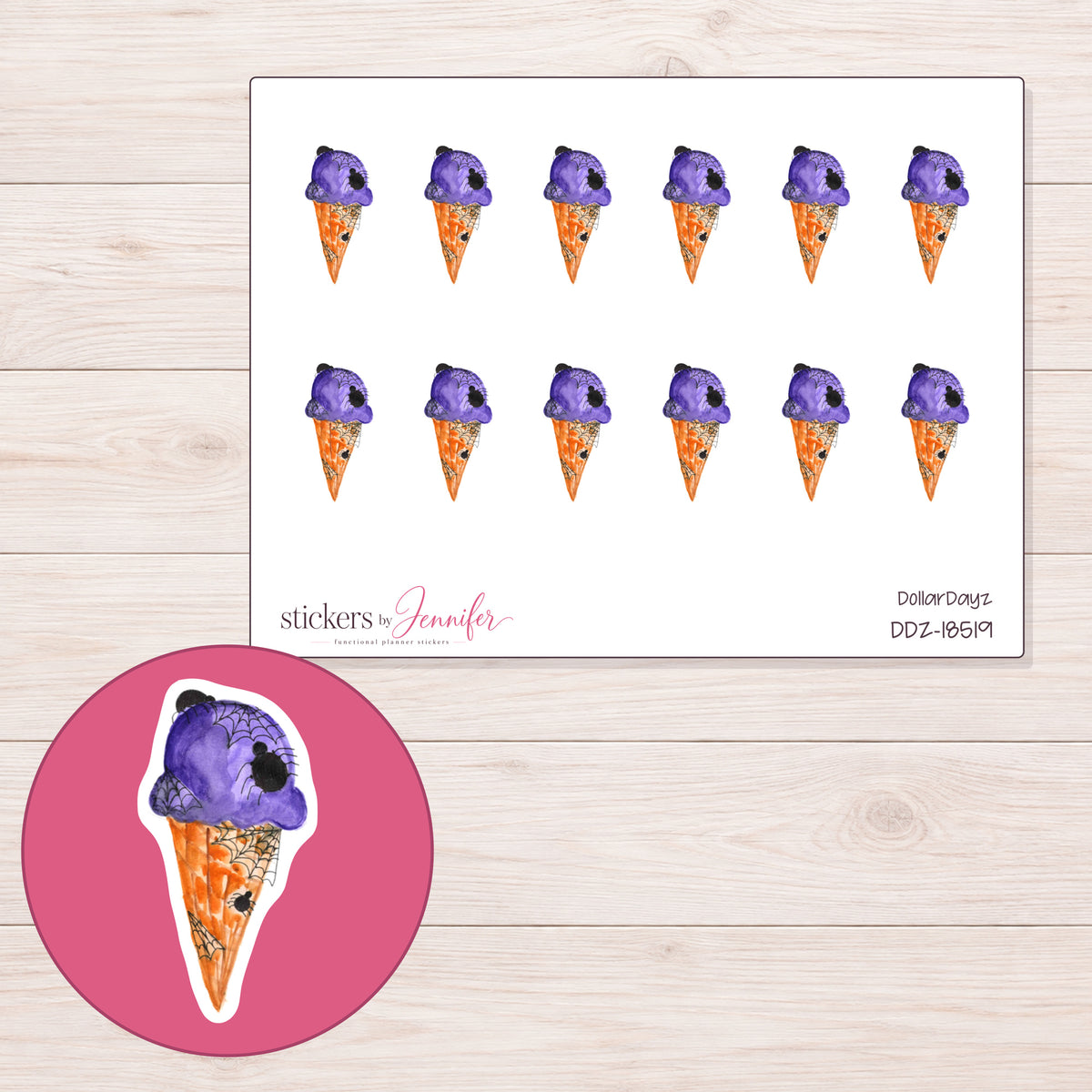 DDZ-18519 planner sticker sheet with enlarged sticker detail