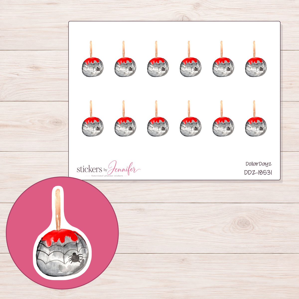 DDZ-18531 planner sticker sheet with enlarged sticker detail