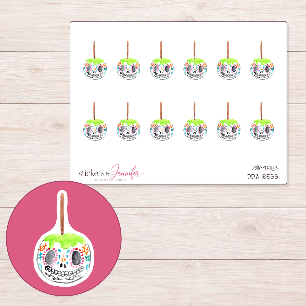 DDZ-18533 planner sticker sheet with enlarged sticker detail