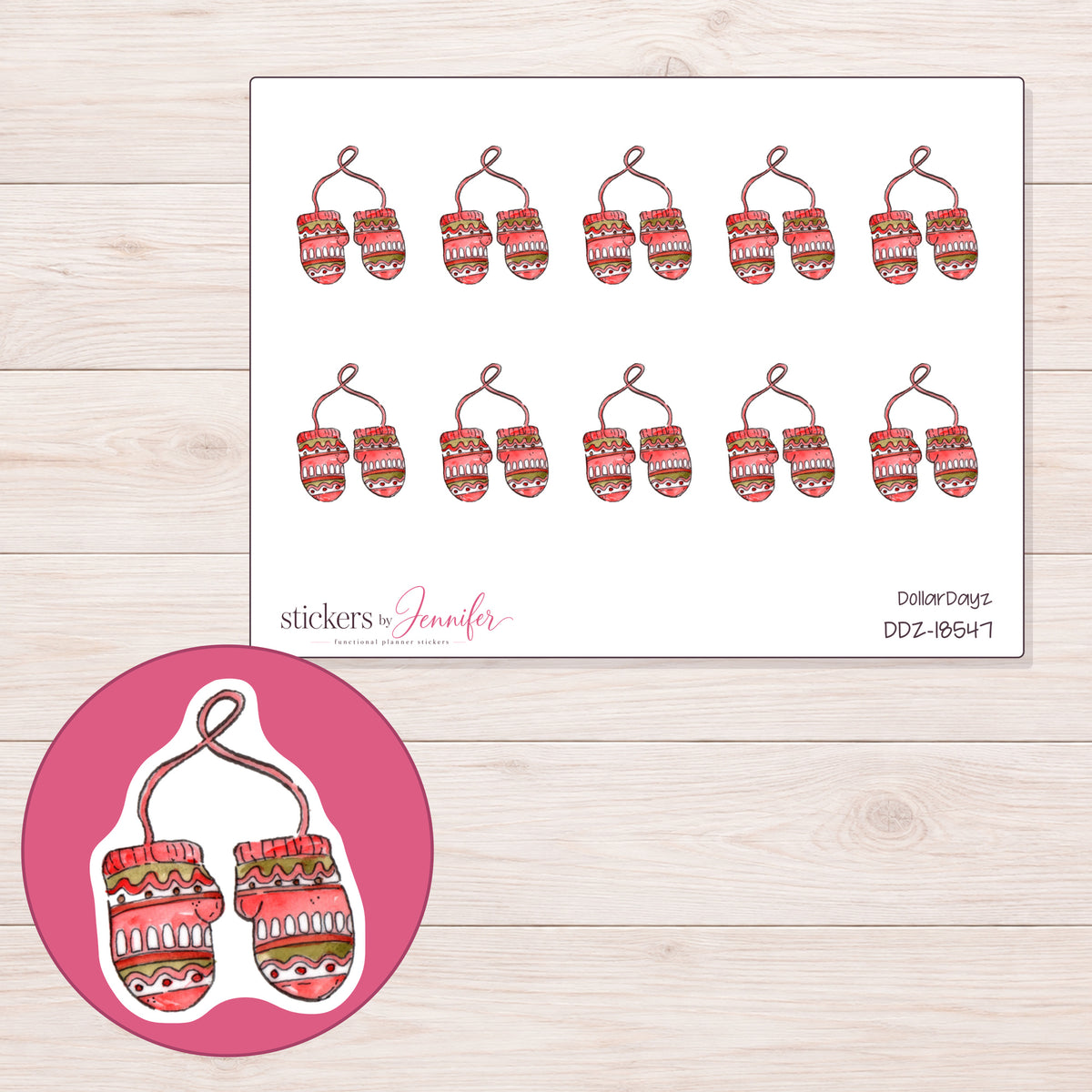 DDZ-18547 planner sticker sheet with enlarged sticker detail