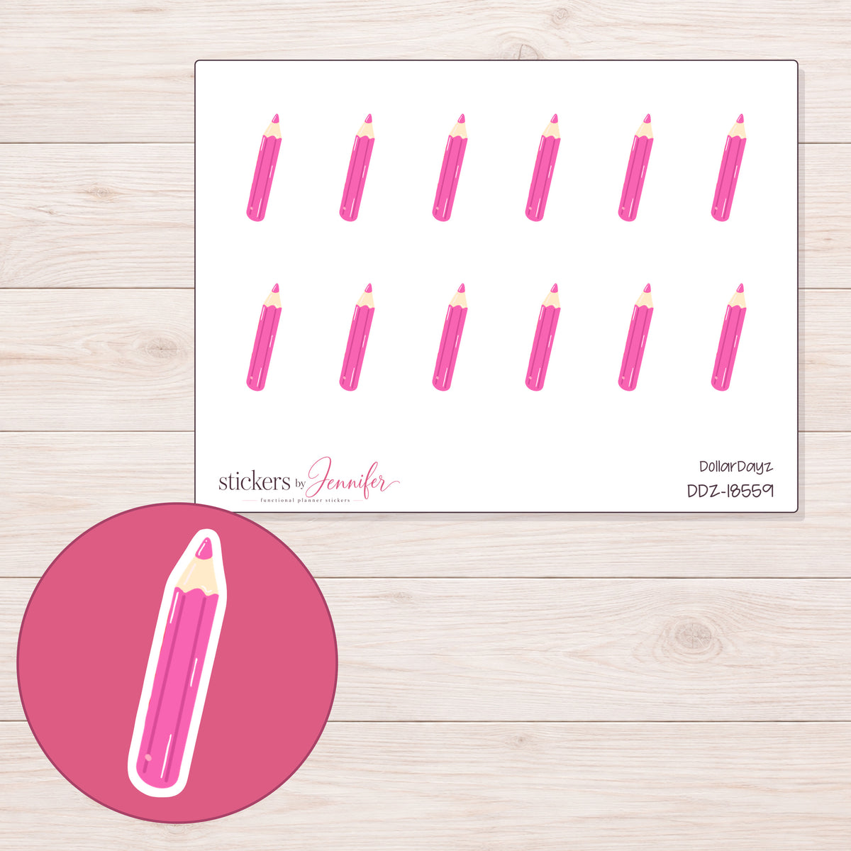 DDZ-18559 planner sticker sheet with enlarged sticker detail