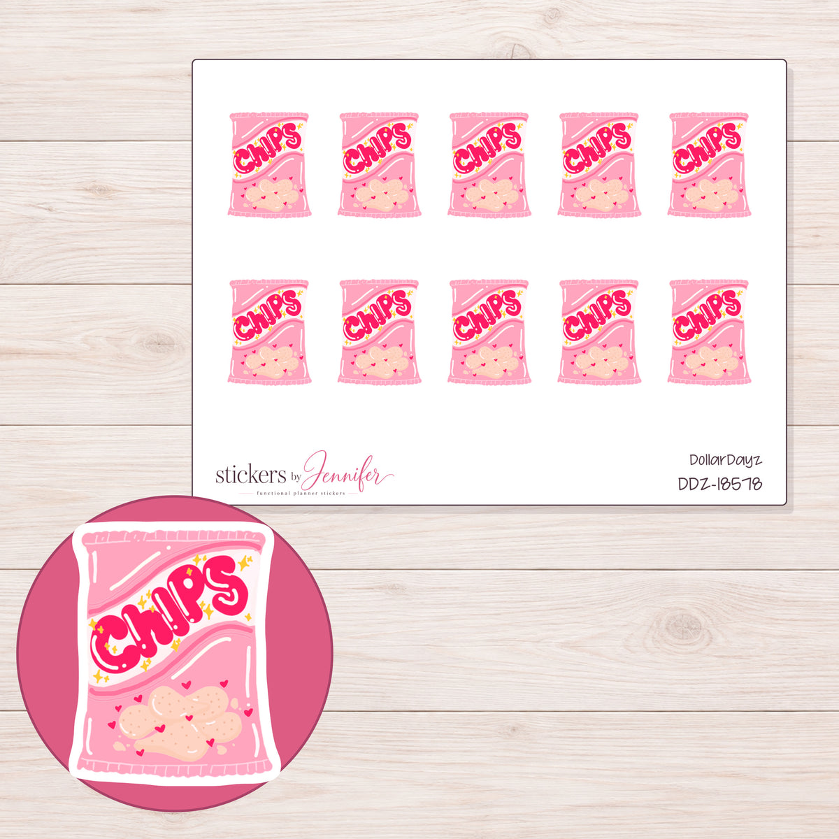 DDZ-18578 planner sticker sheet with enlarged sticker detail