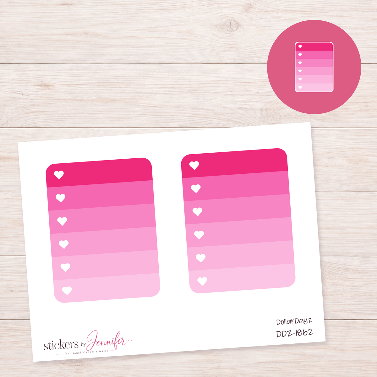 Hot Pink Heart Checklist Planner Stickers | DDZ-1862