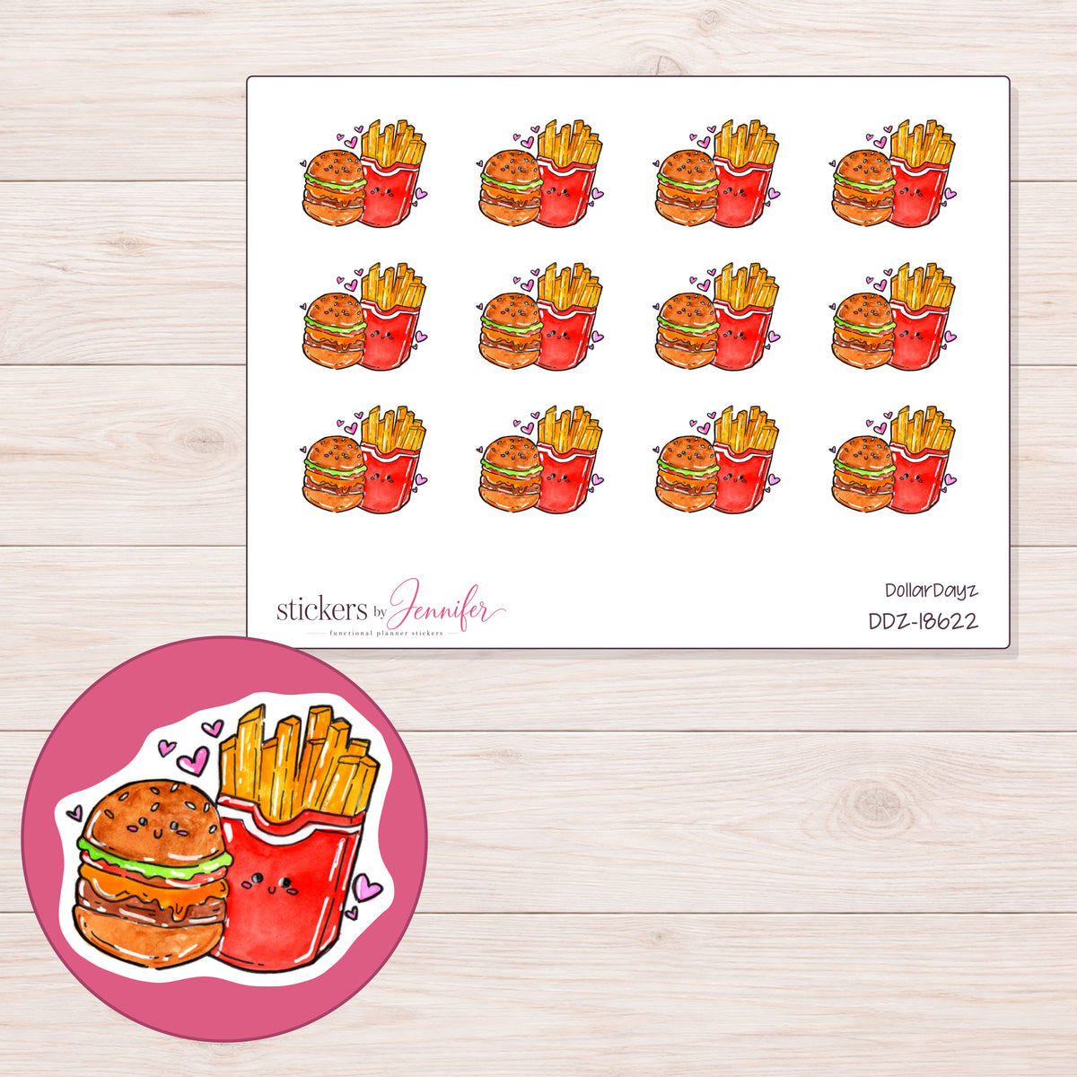 DDZ-18622 planner sticker sheet with enlarged sticker detail