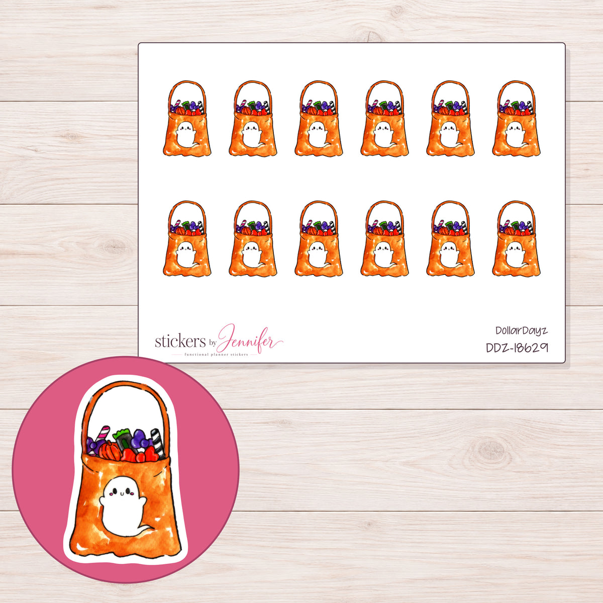 DDZ-18629 planner sticker sheet with enlarged sticker detail