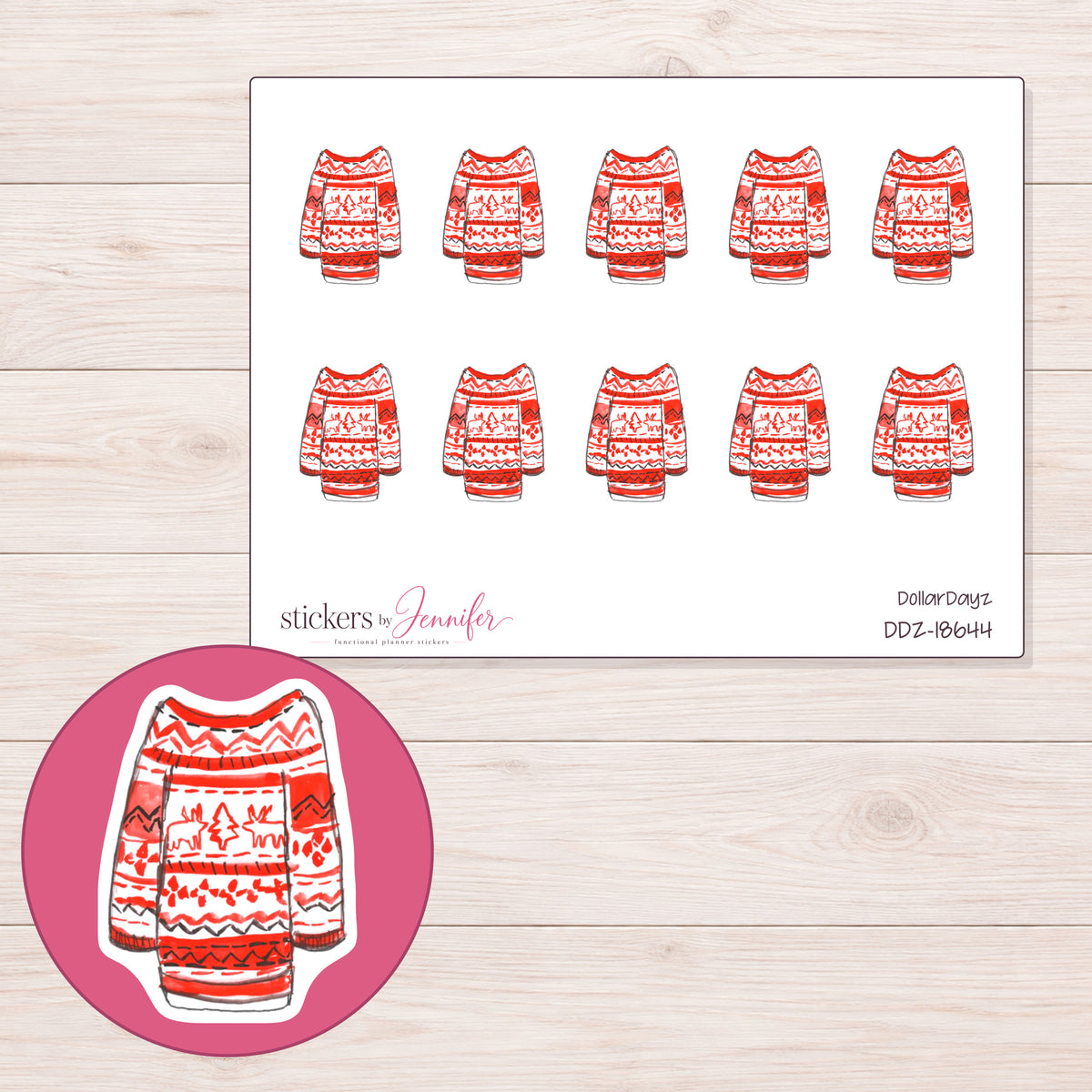 DDZ-18644 planner sticker sheet with enlarged sticker detail