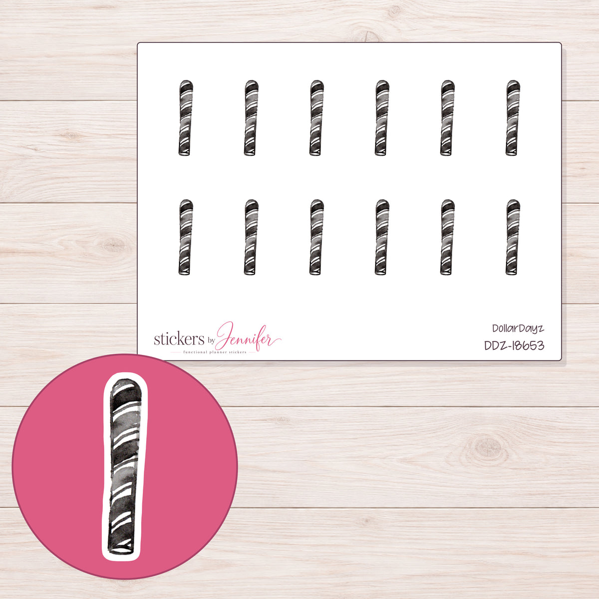 DDZ-18653 planner sticker sheet with enlarged sticker detail