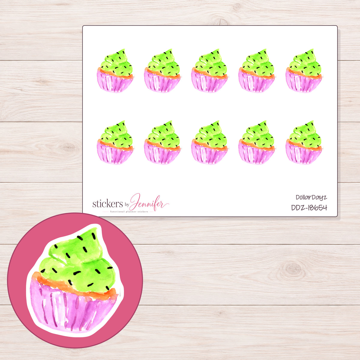DDZ-18654 planner sticker sheet with enlarged sticker detail
