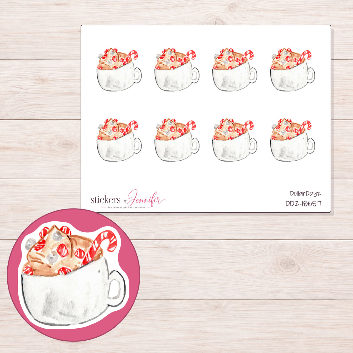 DDZ-18657 planner sticker sheet with enlarged sticker detail
