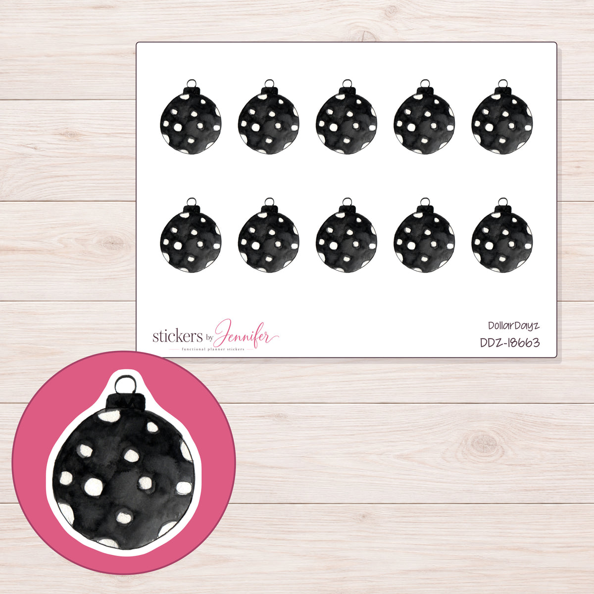 DDZ-18663 planner sticker sheet with enlarged sticker detail