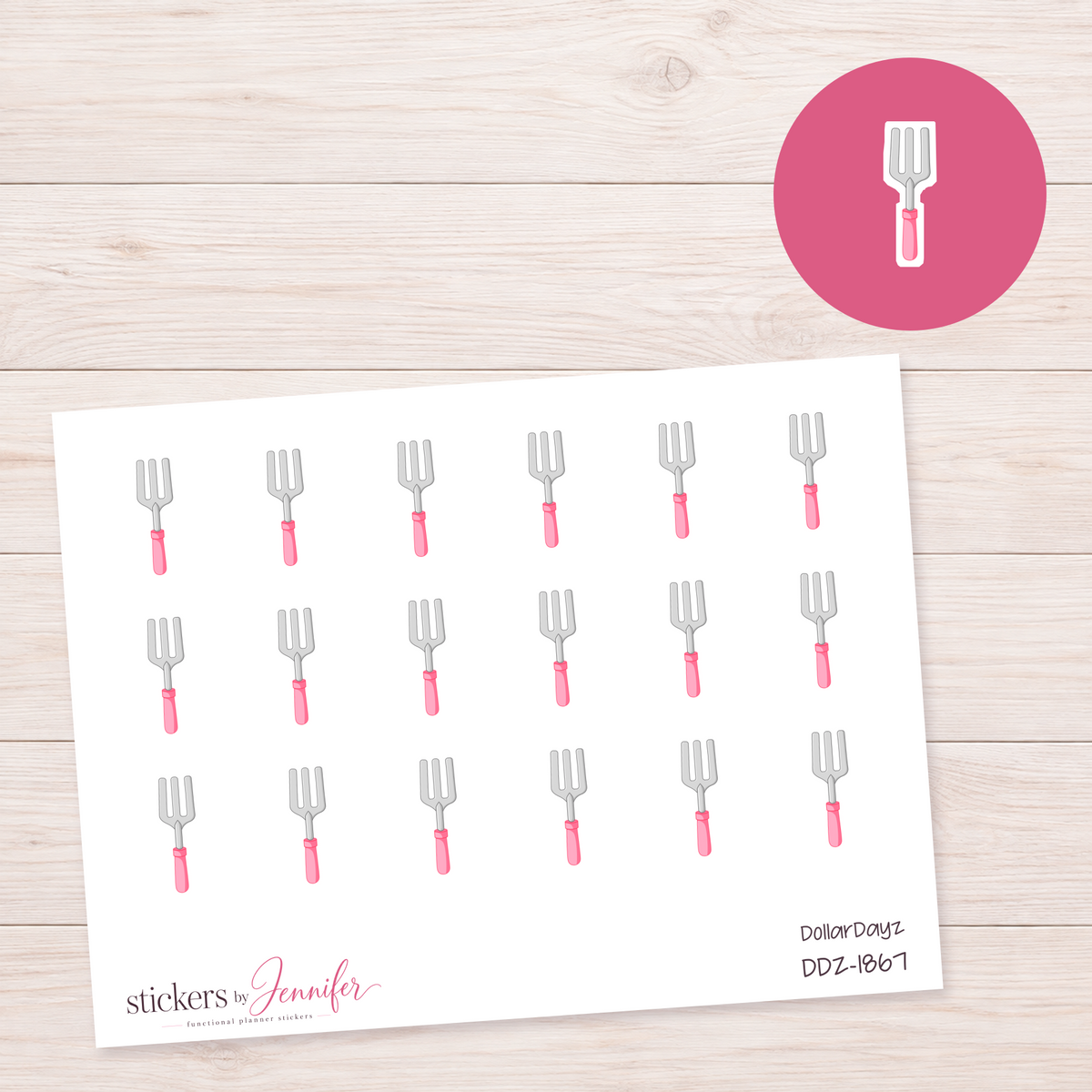 Hot Pink Garden Fork Planner Stickers | DDZ-1867