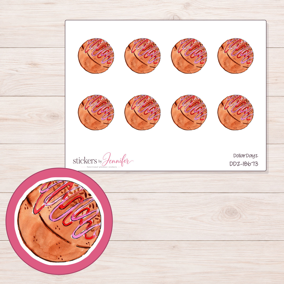 DDZ-18673 planner sticker sheet with enlarged sticker detail