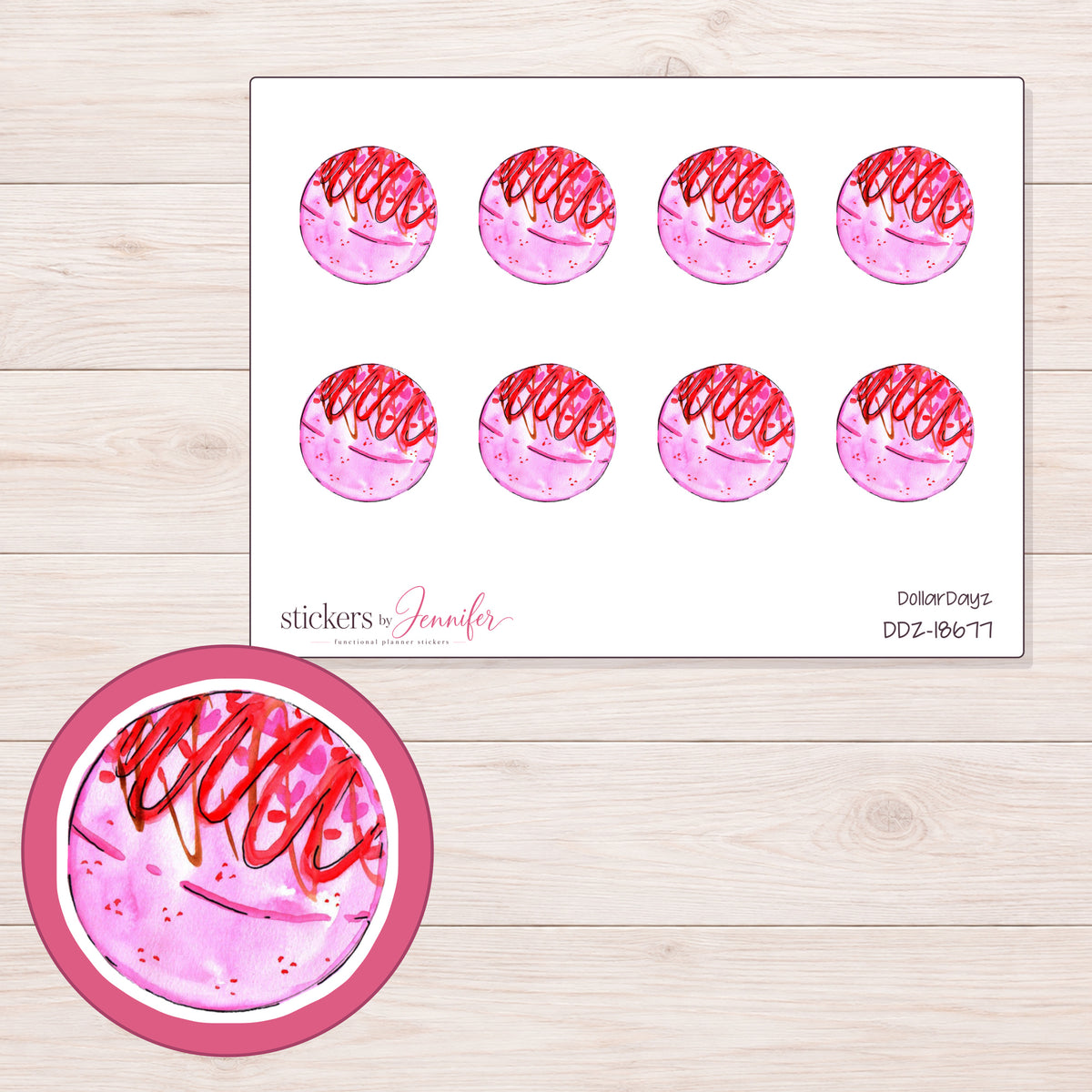 DDZ-18677 planner sticker sheet with enlarged sticker detail
