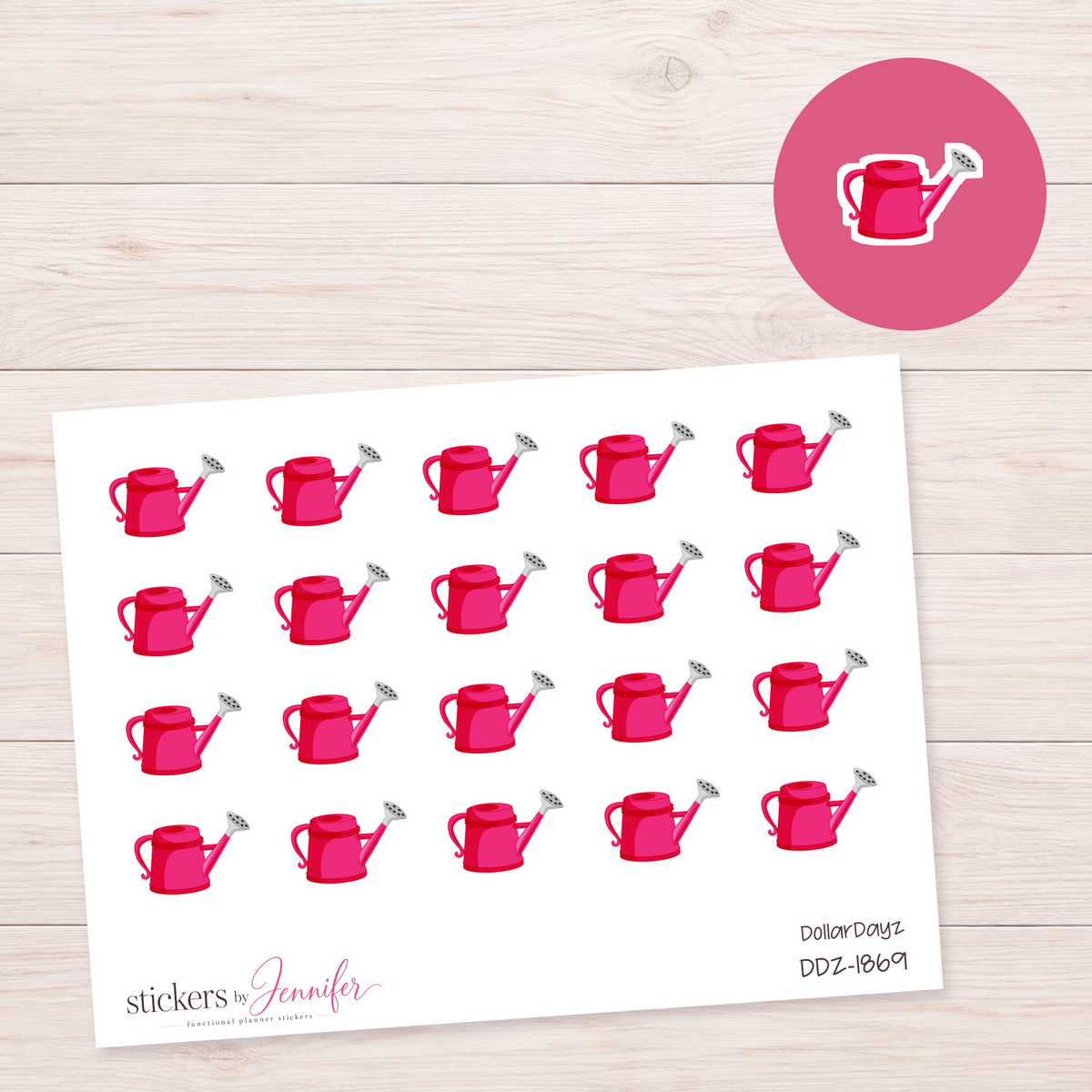 Hot Pink Watering Can Planner Stickers | DDZ-1869
