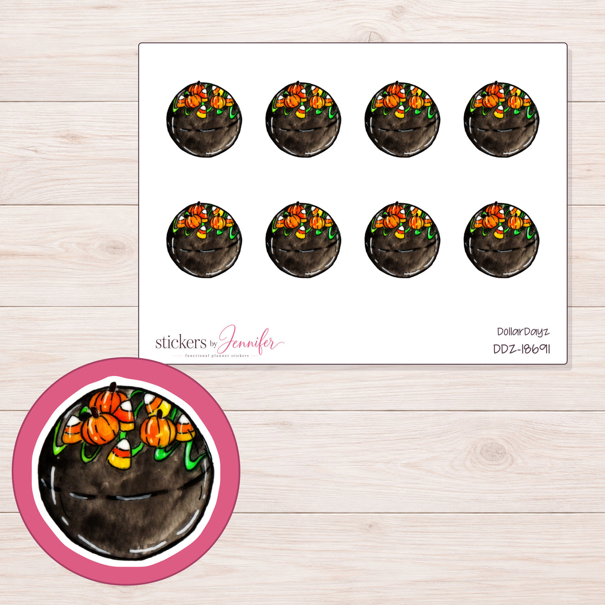 DDZ-18691 planner sticker sheet with enlarged sticker detail