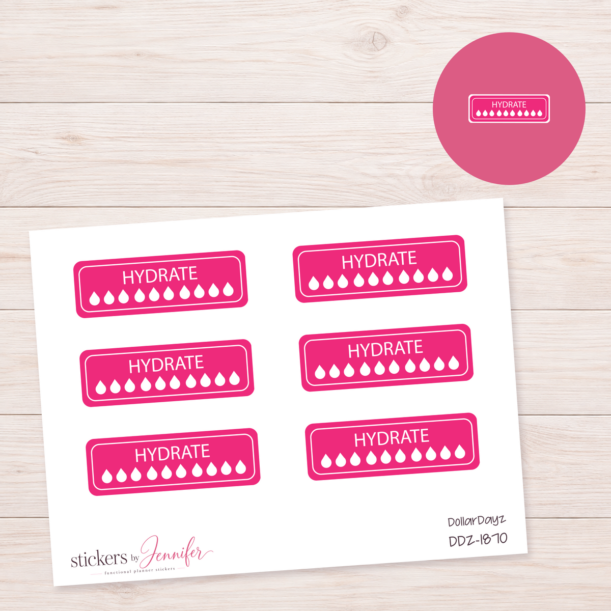 Hot Pink Hydration Tracker Planner Stickers | DDZ-1870
